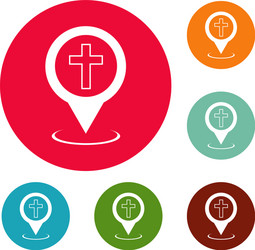 church map pointer icons circle set vector image