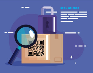 qr code box lupe and padlock design vector image
