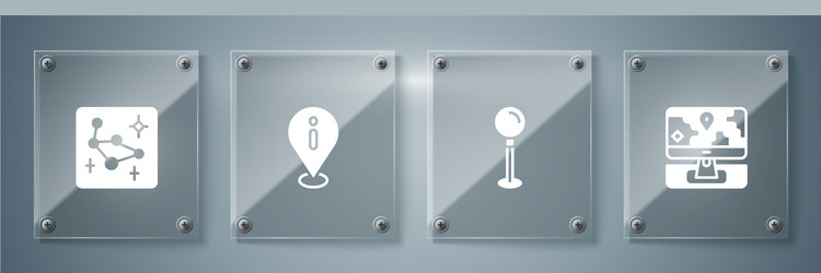 set monitor with location marker push pin vector image