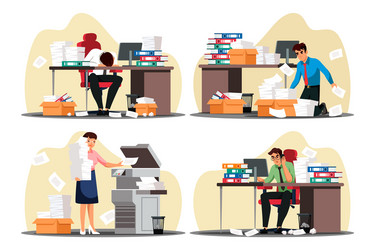 Busy overworked overload office employee scene set vector