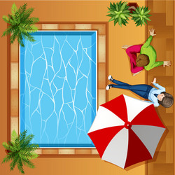 top view of people sitting by the pool vector image
