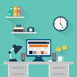 flat design concept of workspace with computer vector