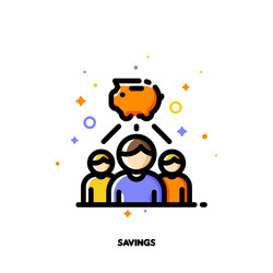 Icon of three persons and piggy bank for budget vector