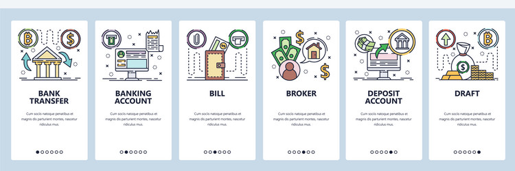 mobile app onboarding screens banking icons vector