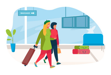 airport with tourist carry luggage vector