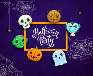 halloween frame with cobweb and emoji characters vector image