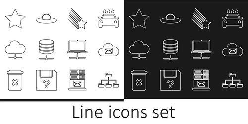 set line folder tree cloud mail server falling vector image