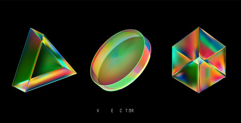 set of colored 3d objects on a dark background vector image