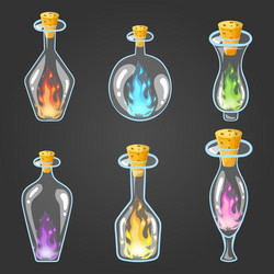 big set of bottle elixir with flame vector image