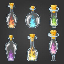 big set of bottle elixir with flame vector