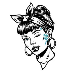 winking woman head with tattoos Vector Image