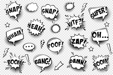 comic speech bubbles with halftone shadow and text vector