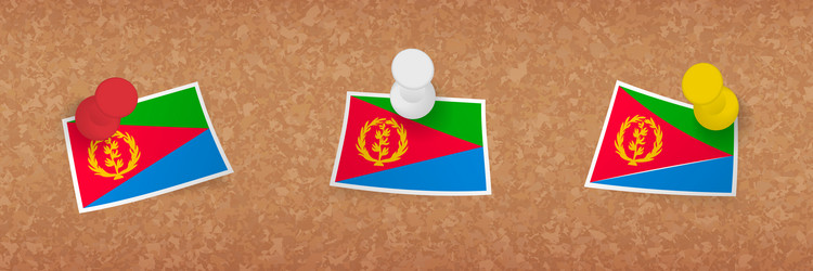 eritrea flag pinned in cork board three versions vector image