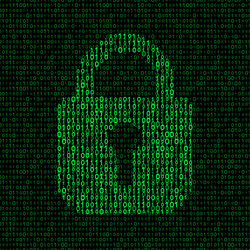 locked padlock on binary code background vector image