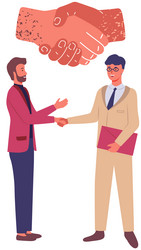 Men shaking hands after signing contract closing vector