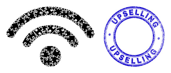 blue distress upselling seal and wifi network icon vector image