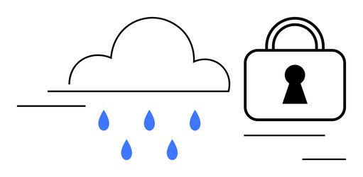 cloud with raindrops and lock representing data vector image