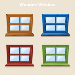 Four distinct window designs with wooden frames Vector Image