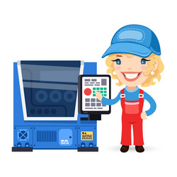 CNC Machine Operator Setting Up Equipment vector image