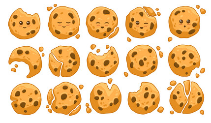 set cookies with crumbs and missing bites vector