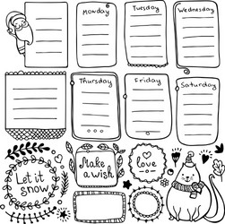 set of bullet journal doodle christmas elements vector