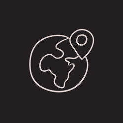 globe with pointer sketch icon vector image