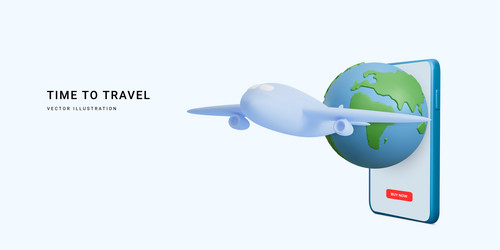 3d realistic travel banner with phone planet vector