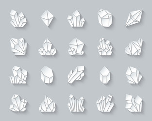 Crystal simple paper cut icons set vector