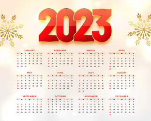 2023 new year calendar template with snowflake vector