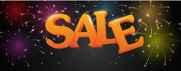 sale with fireworks on night background vector