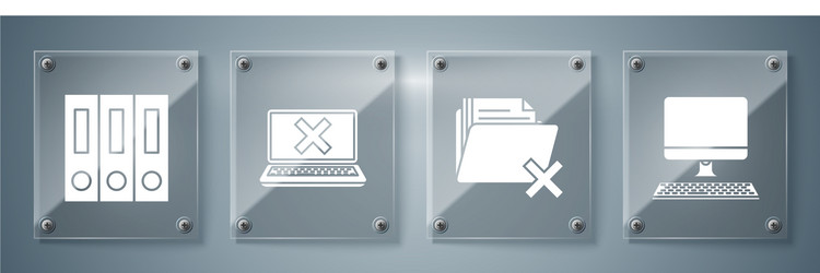 set computer monitor with keyboard delete folder vector image