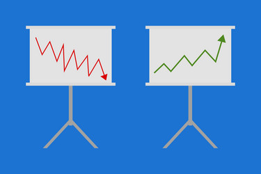 whiteboards with graphs showing growth and decline vector image