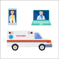 male female doctor avatar ambulance car vector