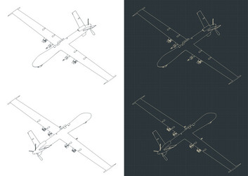 combat drone isometric blueprints vector