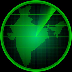 Radar screen with the silhouette of india vector