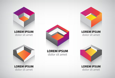 set of abstract colorful geometric cube 3d icons vector