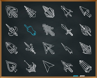 Mouse cursor chalk draw line icons set vector