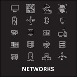 Networks editable line icons set on black vector