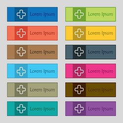 plus icon sign set of twelve rectangular colorful vector image