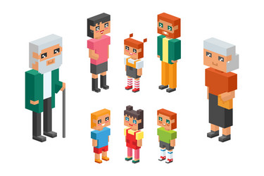 3d isometric family couple children kids people vector