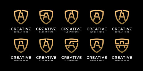 set bundle monogram shield logo design initial vector image