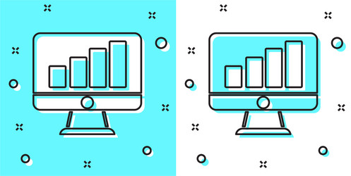 black line computer monitor with graph chart icon vector image