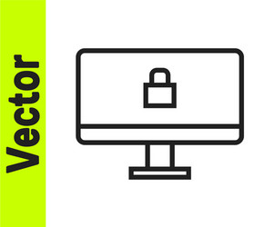 black line lock on computer monitor screen icon vector image
