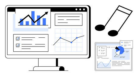 data analytics displayed on monitor with graphs vector image