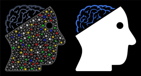flare mesh wire frame open brain icon with vector image