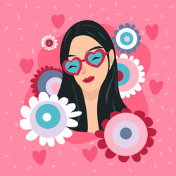 happy valentines day with girl in heart glasses vector