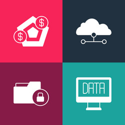 set pop art data analysis folder and lock vector image