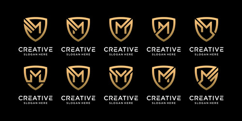 set bundle monogram shield logo design initial vector image