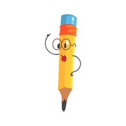 Smart cartoon yellow pencil character wearing vector