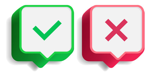 check mark and cross button set 3d style vector image